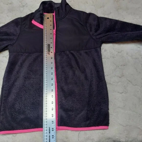 Old Navy 14 XL Full Zip Fleece Jacket Black & Pink High Neck Faux Fur Girls - Picture 5 of 6